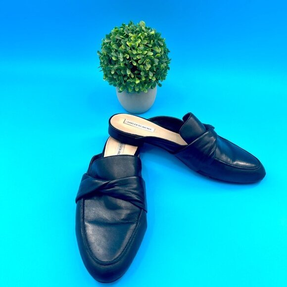 SAKS FIFTH AVENUE FABIA BLACK LEATHER MULE FLATS w/ ORIG. BOX - 10M - Picture 4 of 13